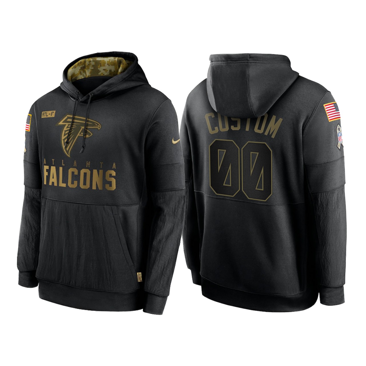 Men's Atlanta Falcons Customized 2020 Black Salute To Service Sideline Performance Pullover Hoodie